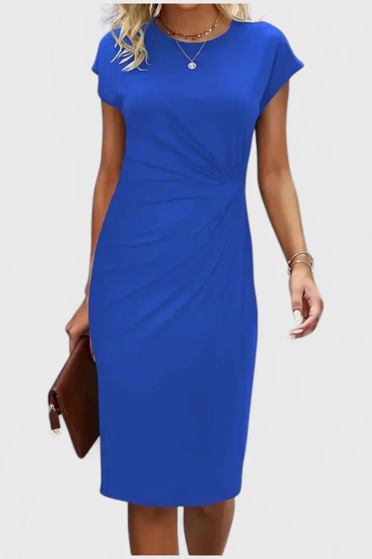 Katrina Vestido Midi Atemporal con Cuello Redondo y Detalle Drapeado - Image 13