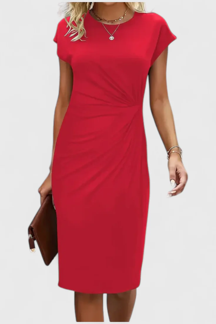 Katrina Vestido Midi Atemporal con Cuello Redondo y Detalle Drapeado - Image 14
