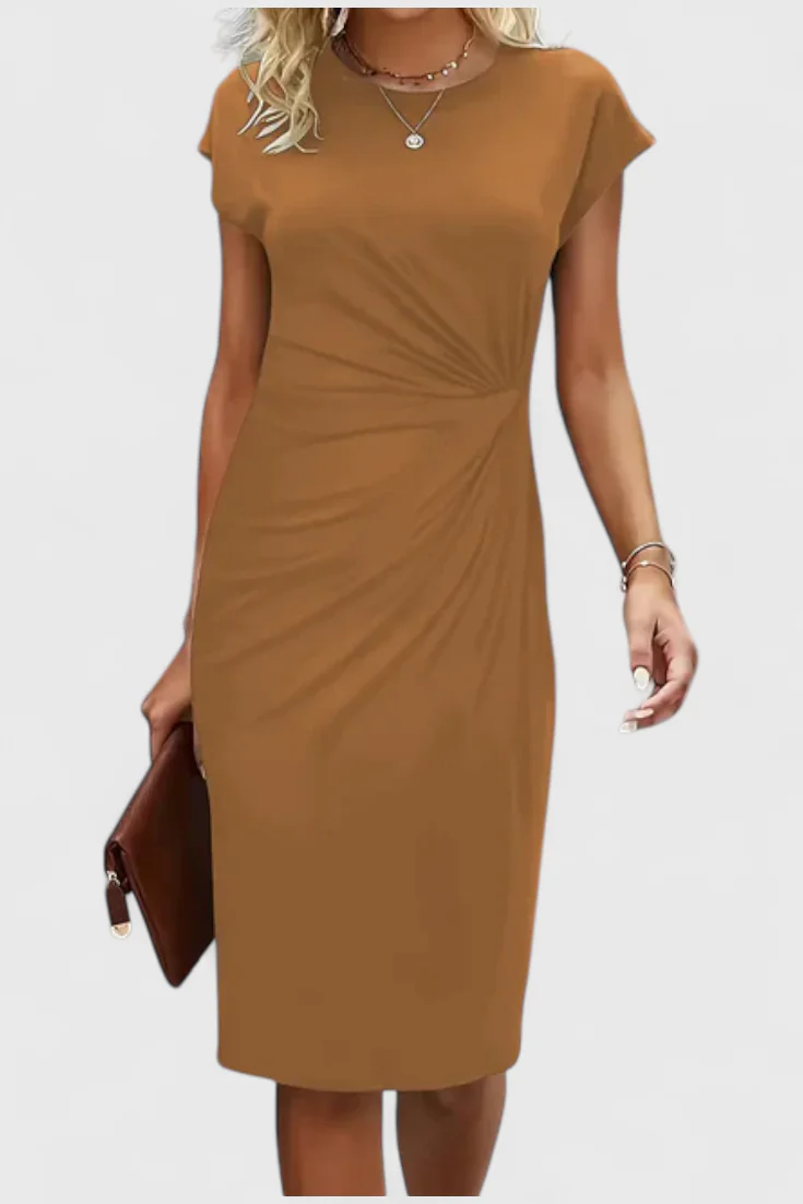 Katrina Vestido Midi Atemporal con Cuello Redondo y Detalle Drapeado - Image 15