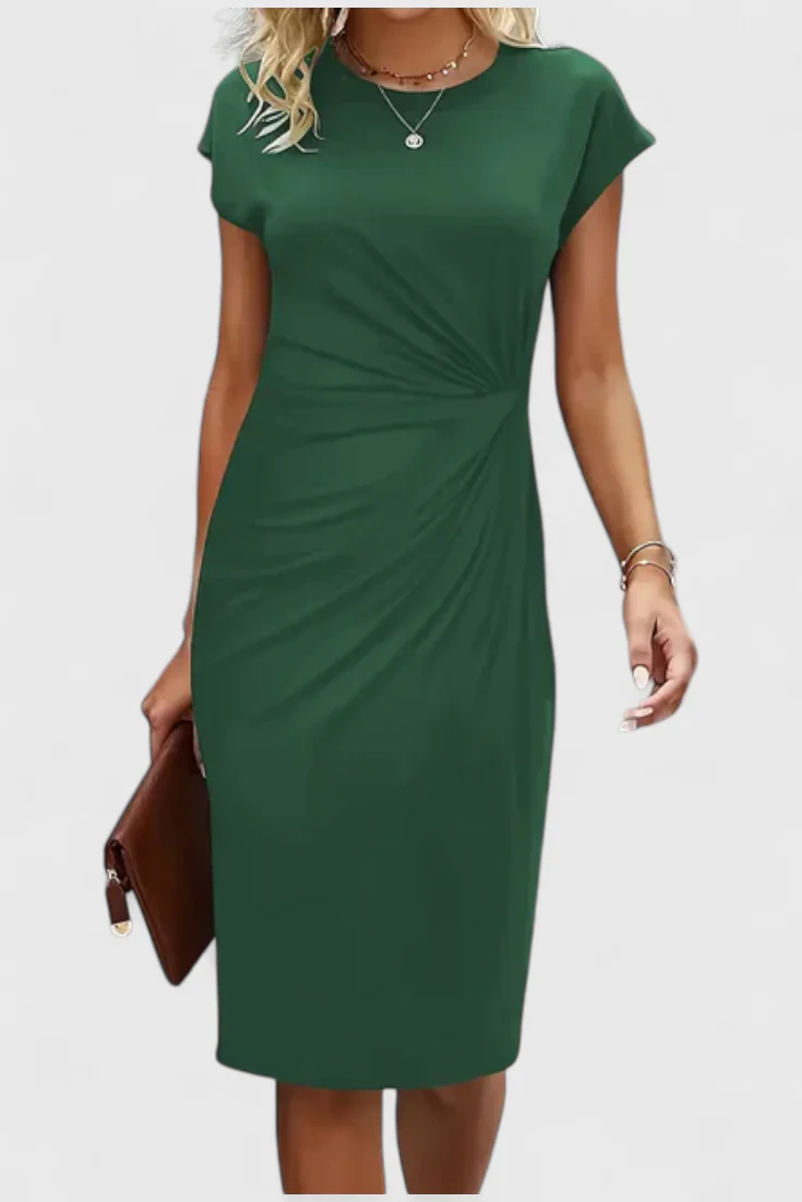 Katrina Vestido Midi Atemporal con Cuello Redondo y Detalle Drapeado - Image 16