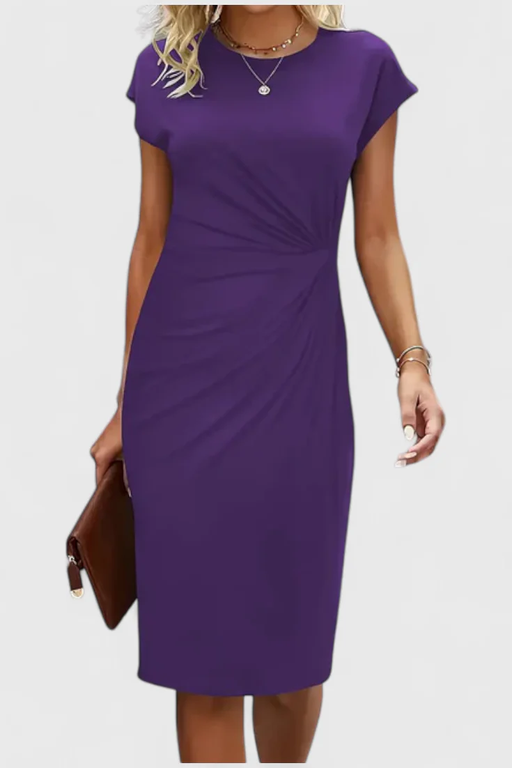 Katrina Vestido Midi Atemporal con Cuello Redondo y Detalle Drapeado - Image 17