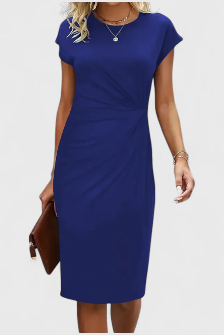 Katrina Vestido Midi Atemporal con Cuello Redondo y Detalle Drapeado - Image 18
