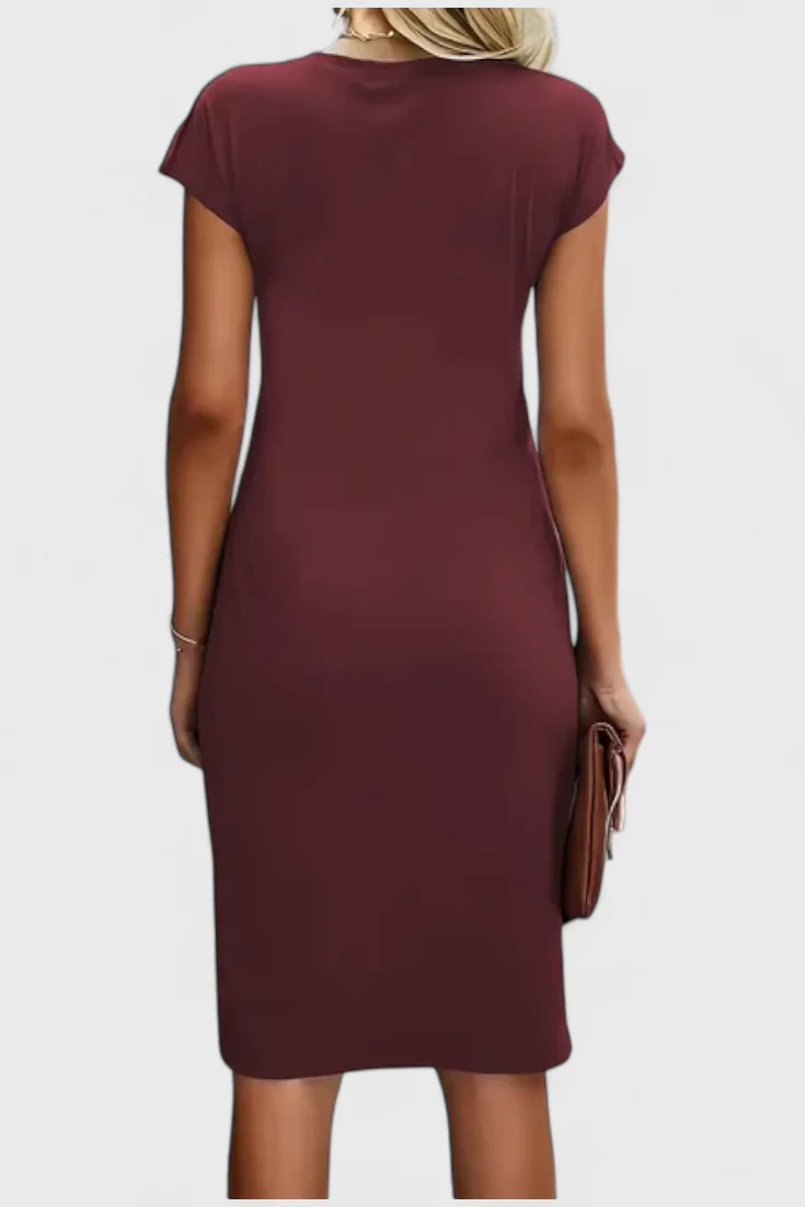 Katrina Vestido Midi Atemporal con Cuello Redondo y Detalle Drapeado - Image 9