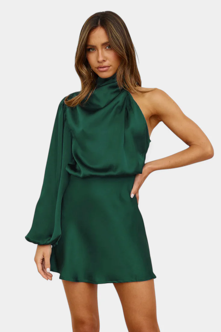 Mara Vestido Mini Drapado de Un Hombro - Image 14