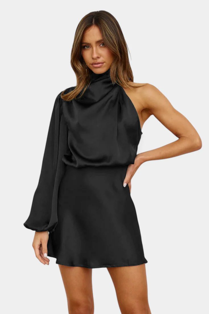 Mara Vestido Mini Drapado de Un Hombro - Image 16