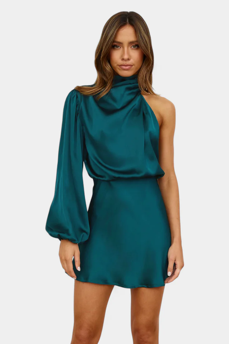Mara Vestido Mini Drapado de Un Hombro - Image 21