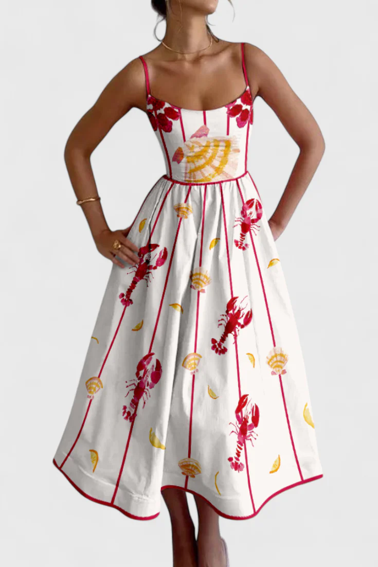 Maricela Vestido Vintage con Tirantes y Estampado de Sardinas - Image 10