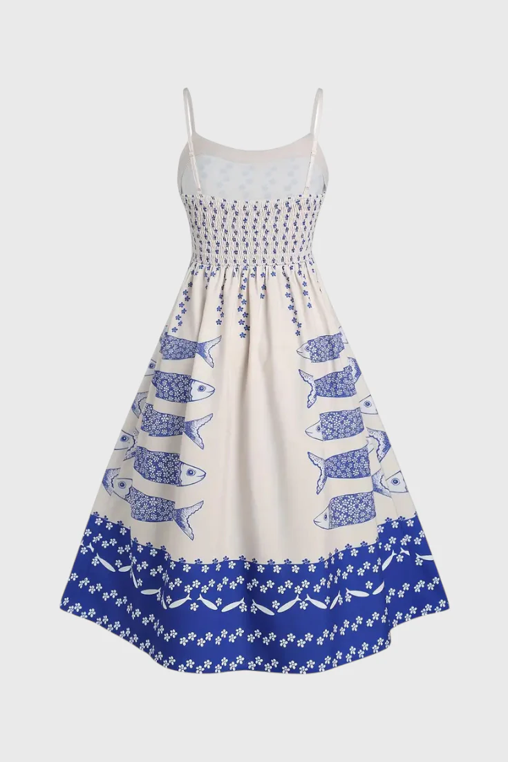 Maricela Vestido Vintage con Tirantes y Estampado de Sardinas - Image 6