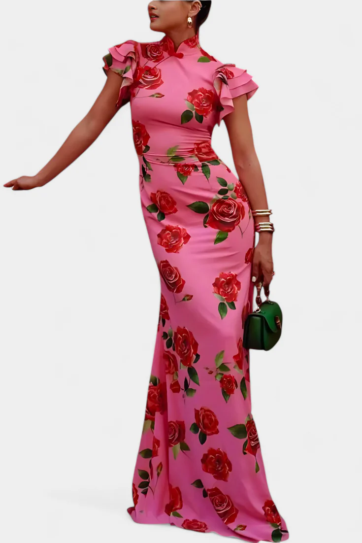 Mayra Vestido Qipao con Estampado de Rosas Elegante - Image 3