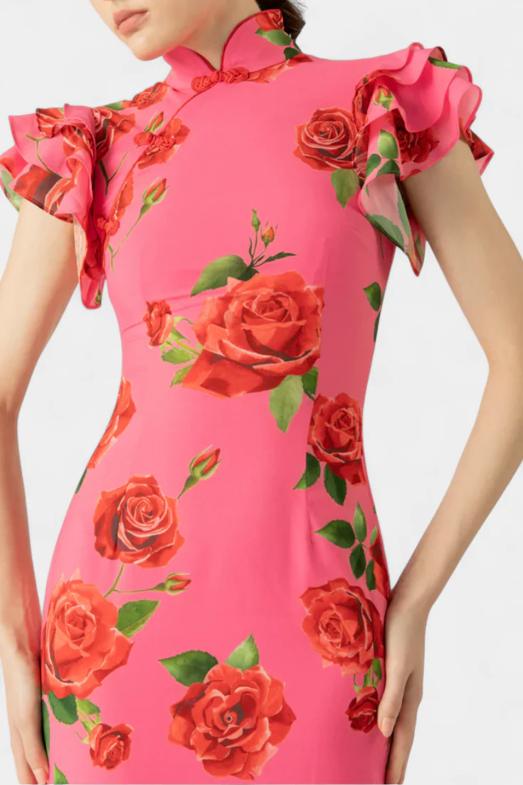 Mayra Vestido Qipao con Estampado de Rosas Elegante - Image 4