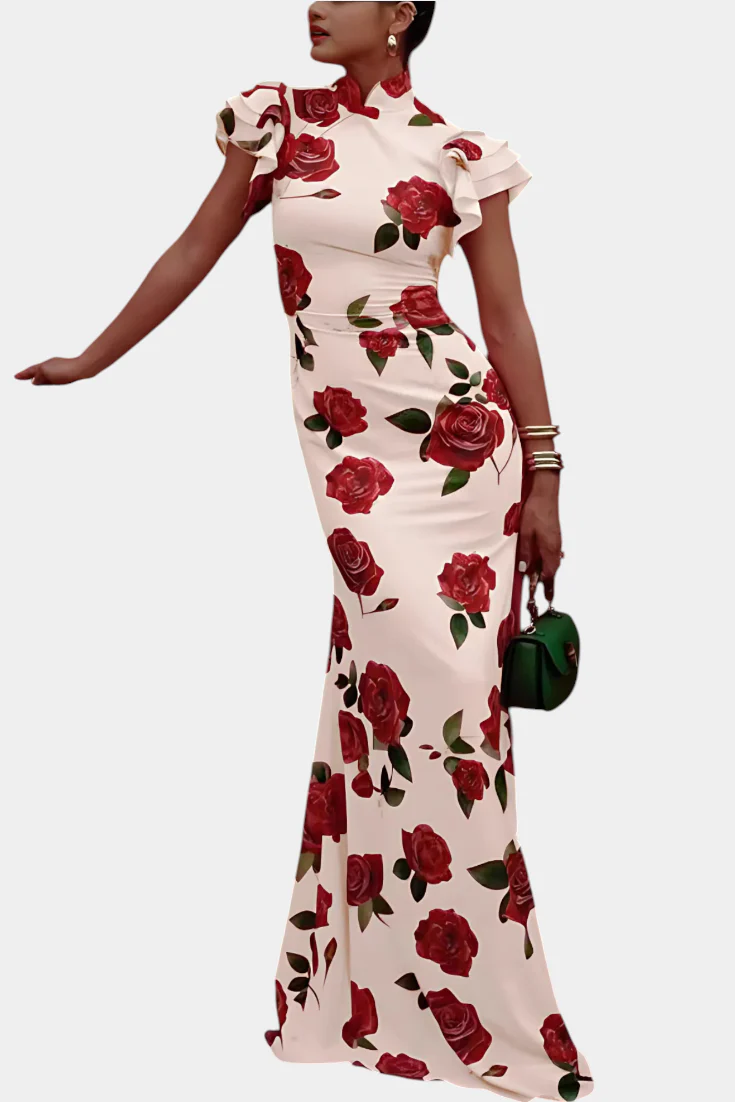 Mayra Vestido Qipao con Estampado de Rosas Elegante - Image 6