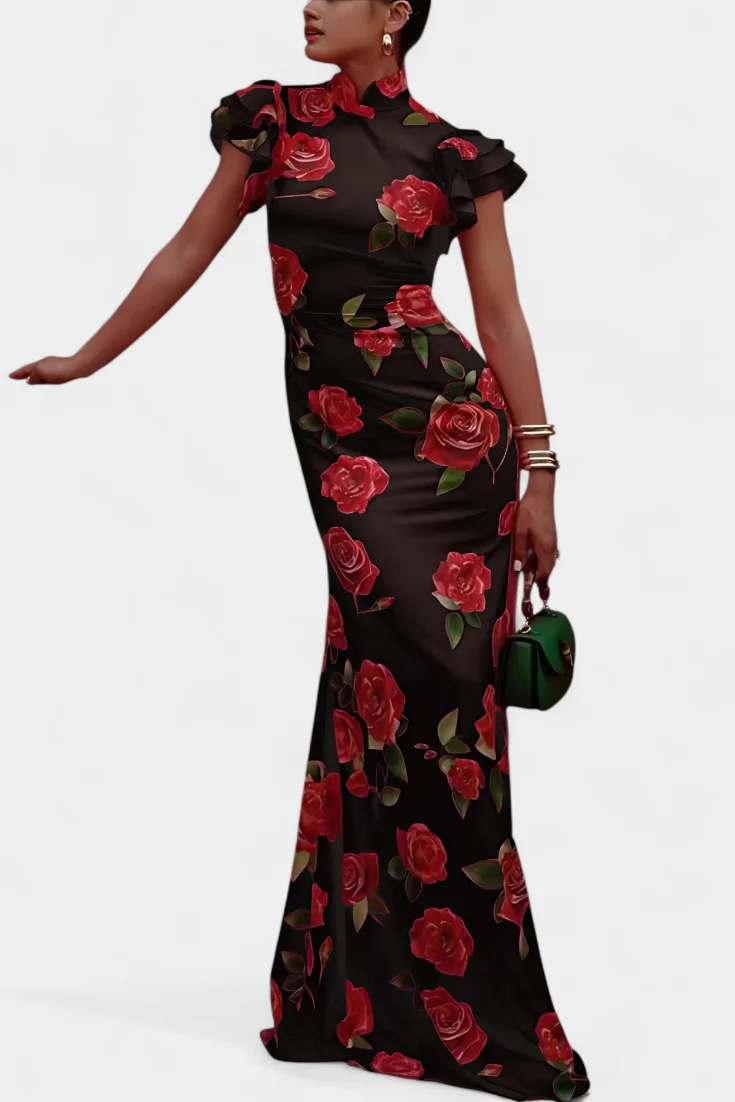 Mayra Vestido Qipao con Estampado de Rosas Elegante - Image 7