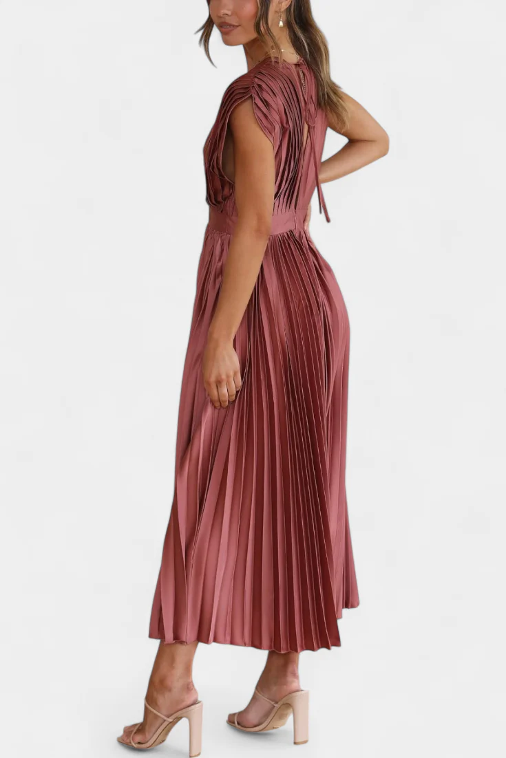 Mireia Vestido de Pliegues con Escote Drapeado y Cintura Alta - Image 3