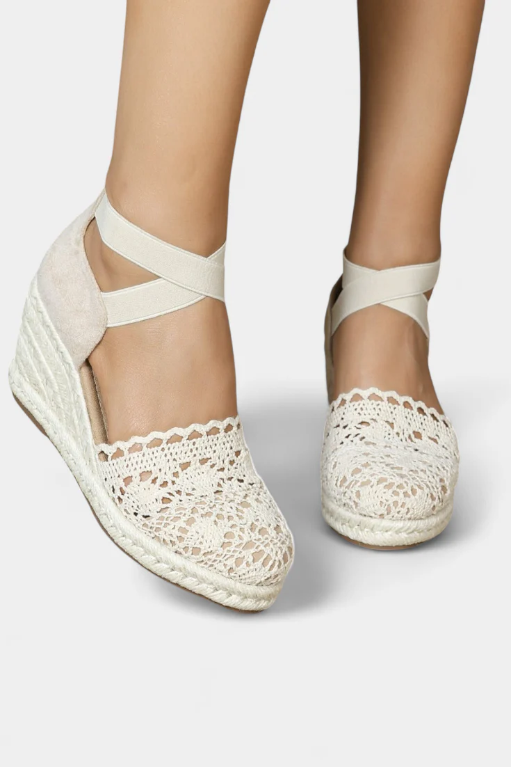 Nadie Espadrilles de Cuña con Encaje Artesanal para Mujer