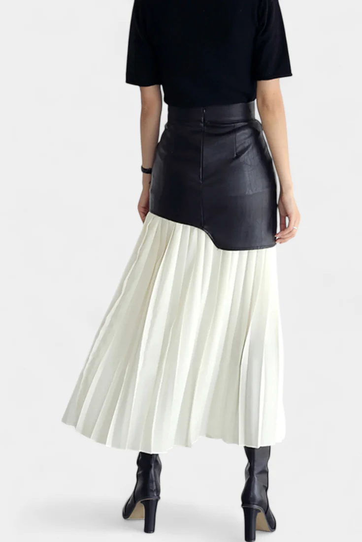 Noelle Falda Maxi Asimétrica de Chifón y Cuero Sintético - Image 3