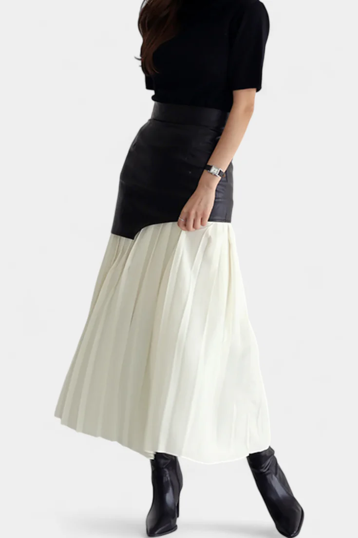 Noelle Falda Maxi Asimétrica de Chifón y Cuero Sintético - Image 4