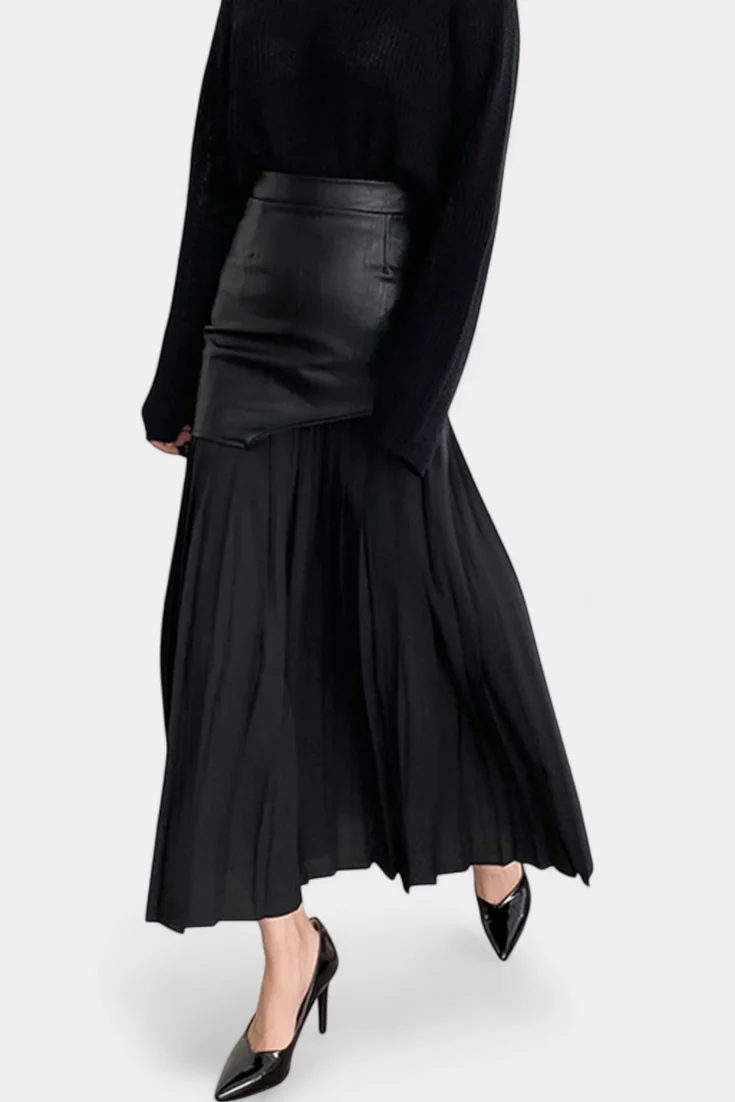 Noelle Falda Maxi Asimétrica de Chifón y Cuero Sintético - Image 5