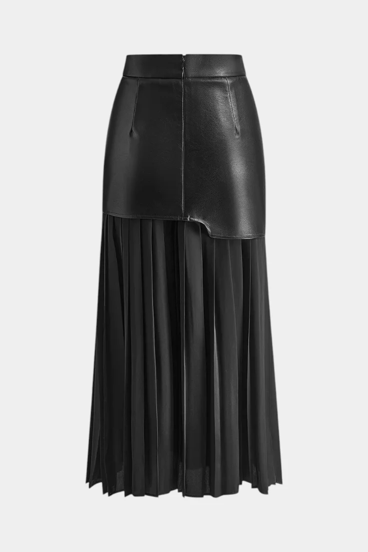 Noelle Falda Maxi Asimétrica de Chifón y Cuero Sintético - Image 7
