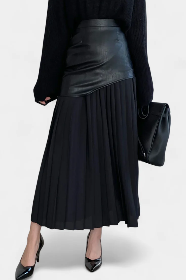 Noelle Falda Maxi Asimétrica de Chifón y Cuero Sintético - Image 8
