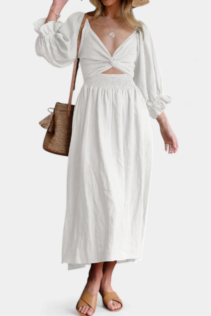 Petra Vestido de Dos Niveles con Cuerpo Fruncido y Mangas Abullonadas - Image 14