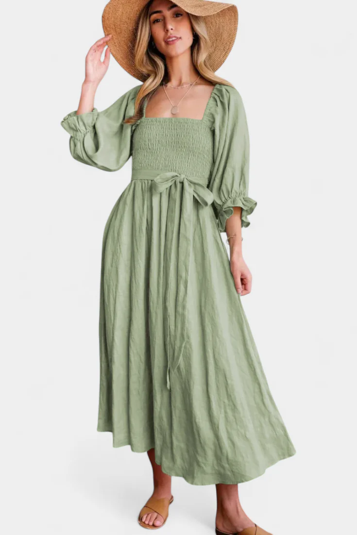 Petra Vestido de Dos Niveles con Cuerpo Fruncido y Mangas Abullonadas - Image 15