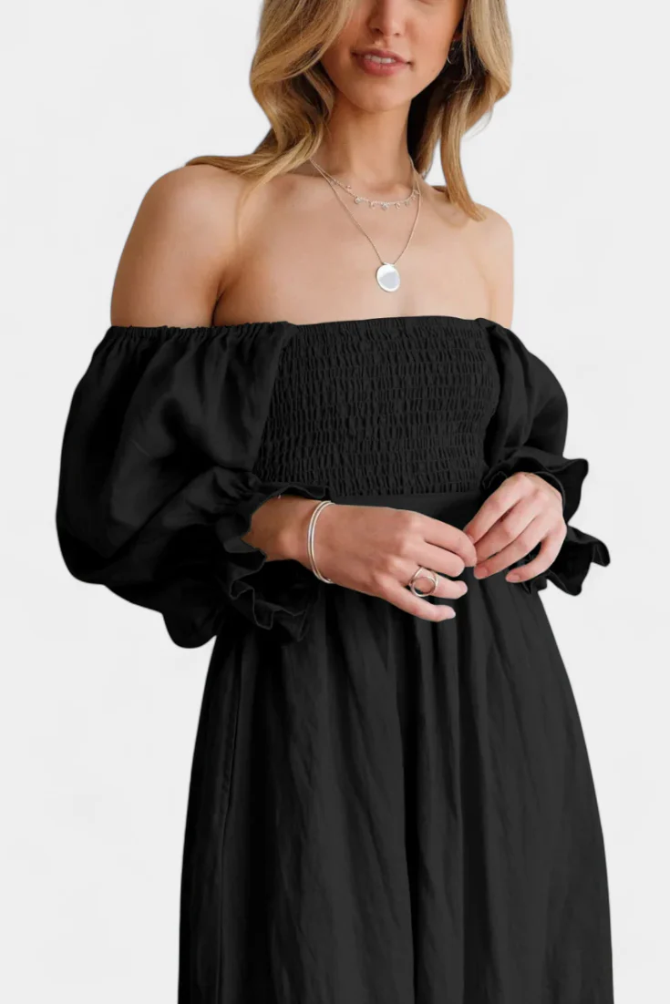 Petra Vestido de Dos Niveles con Cuerpo Fruncido y Mangas Abullonadas - Image 9