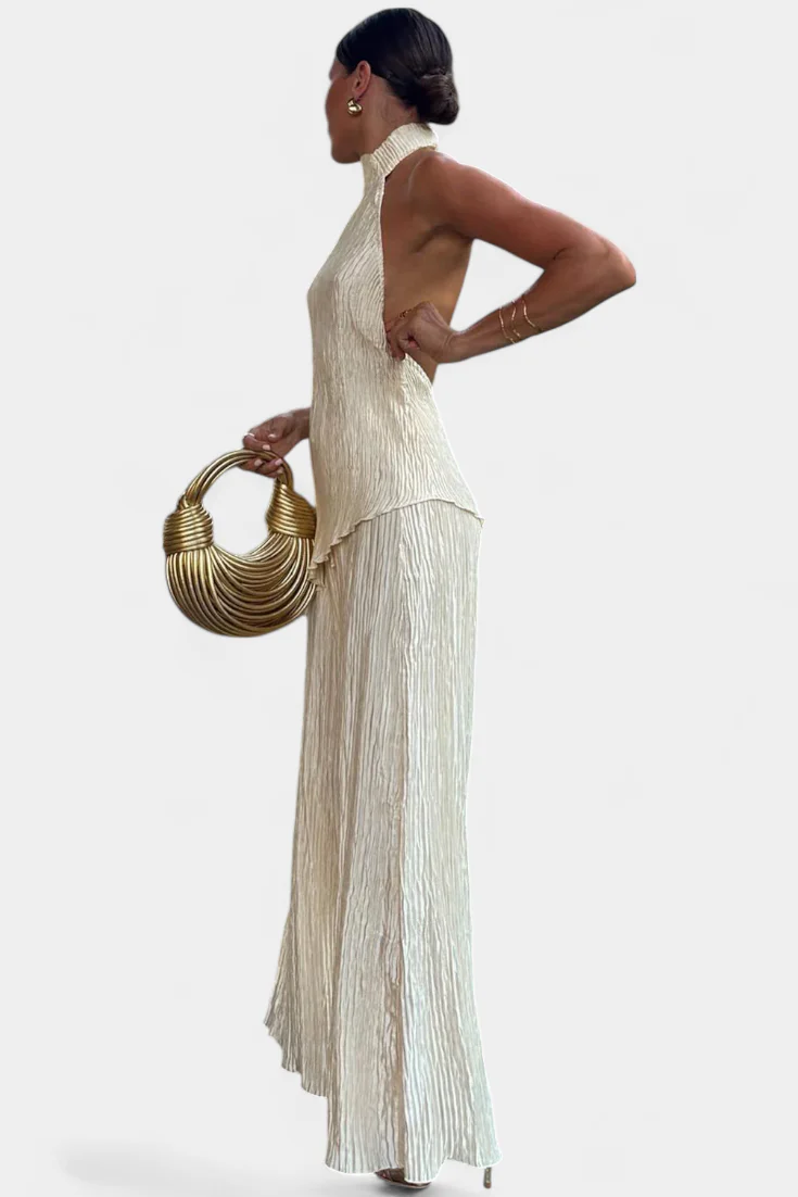 Pilarica Conjunto Elegante Plisado de Top Asimétrico y Pantalón Fluido - Image 3