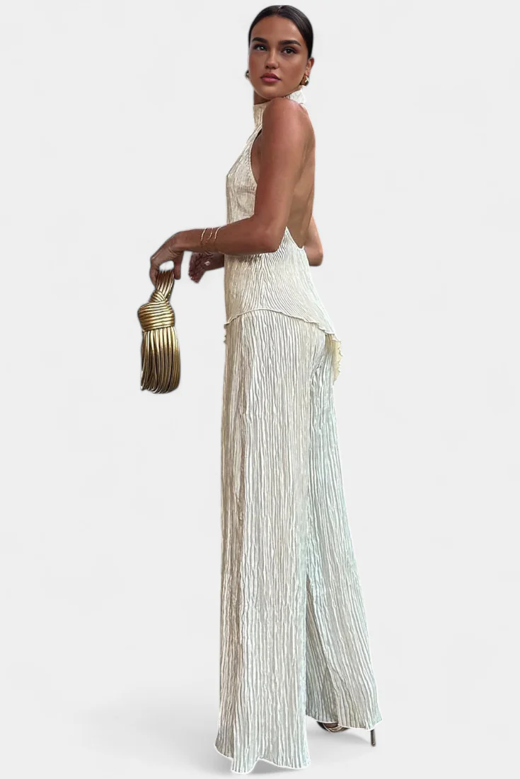 Pilarica Conjunto Elegante Plisado de Top Asimétrico y Pantalón Fluido - Image 4