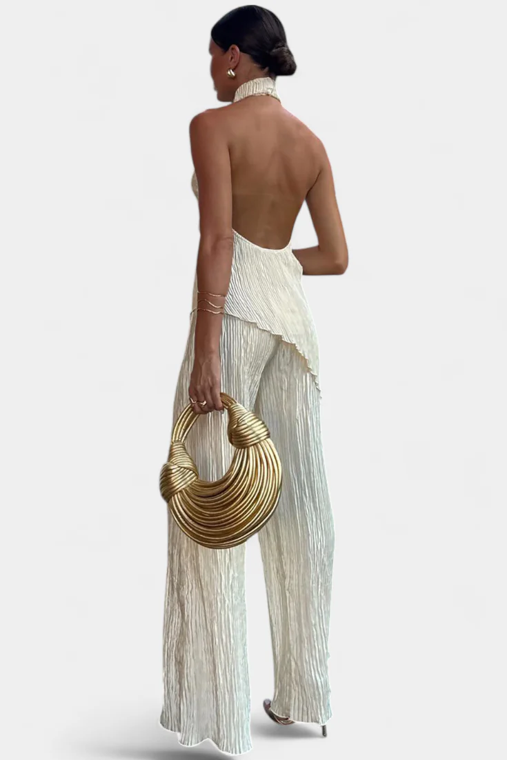 Pilarica Conjunto Elegante Plisado de Top Asimétrico y Pantalón Fluido - Image 5