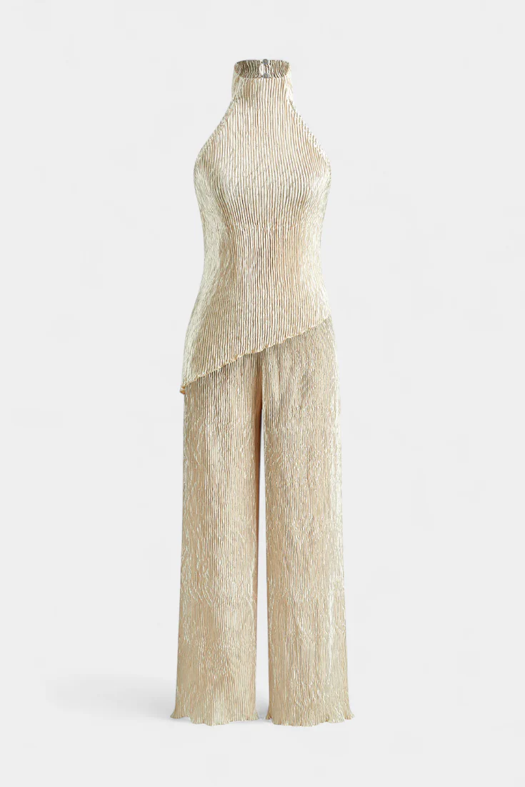 Pilarica Conjunto Elegante Plisado de Top Asimétrico y Pantalón Fluido - Image 6
