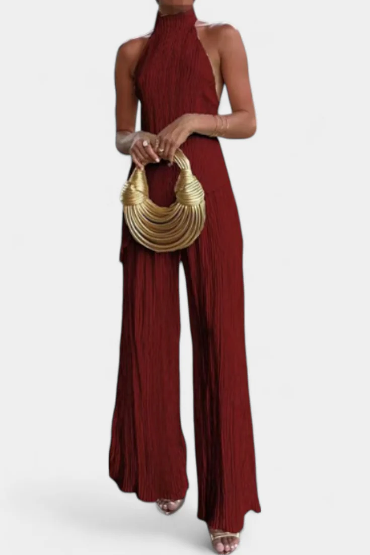 Pilarica Conjunto Elegante Plisado de Top Asimétrico y Pantalón Fluido - Image 7