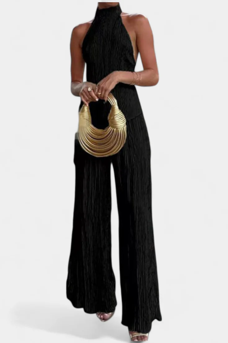 Pilarica Conjunto Elegante Plisado de Top Asimétrico y Pantalón Fluido - Image 8