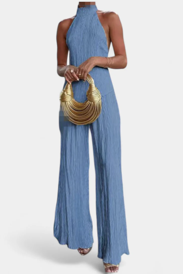 Pilarica Conjunto Elegante Plisado de Top Asimétrico y Pantalón Fluido - Image 9