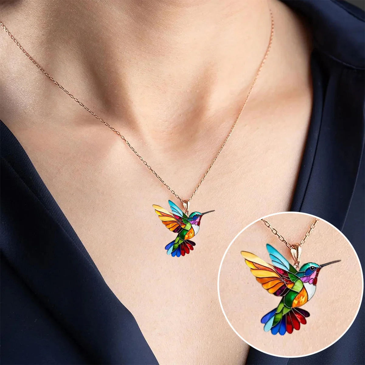 Precioso collar con colibrí y pendientes de regalo - Image 4