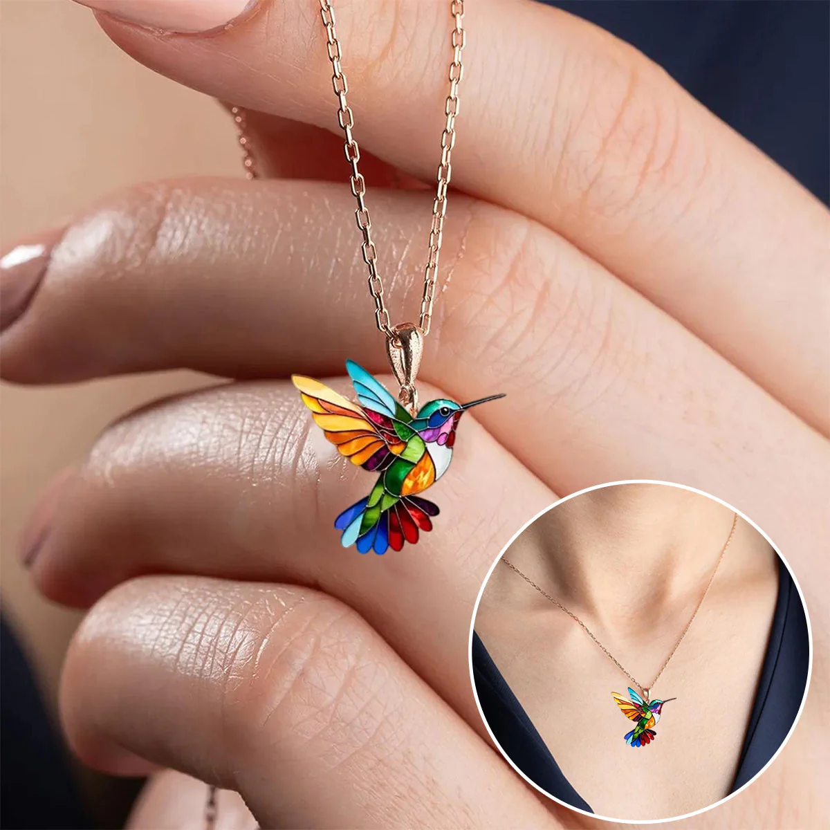 Precioso collar con colibrí y pendientes de regalo - Image 5
