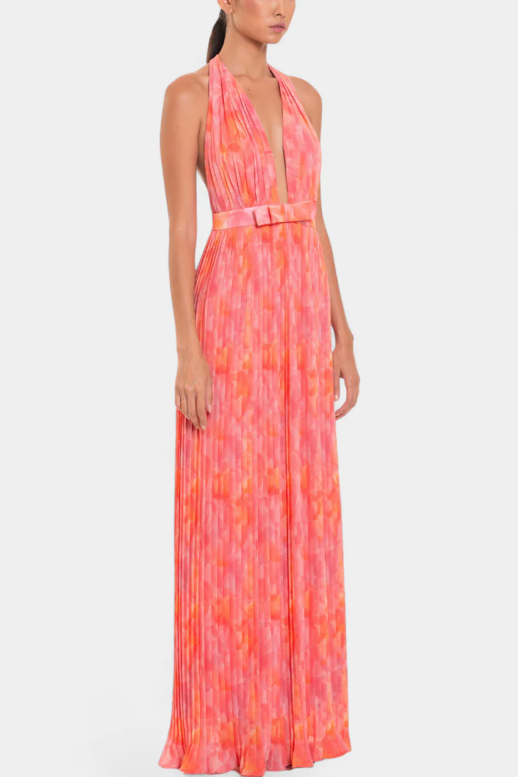 Prisca Vestido Maxi Plisado con Espalda Abierta y Cuello Halter - Image 3