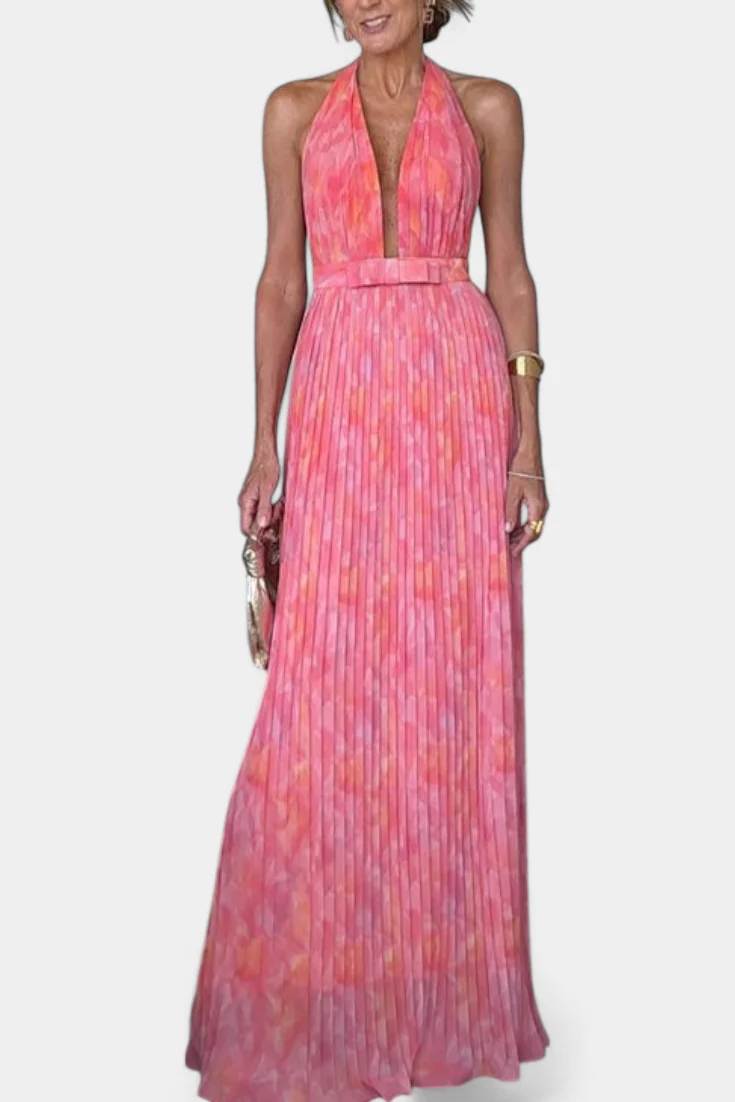 Prisca Vestido Maxi Plisado con Espalda Abierta y Cuello Halter - Image 7