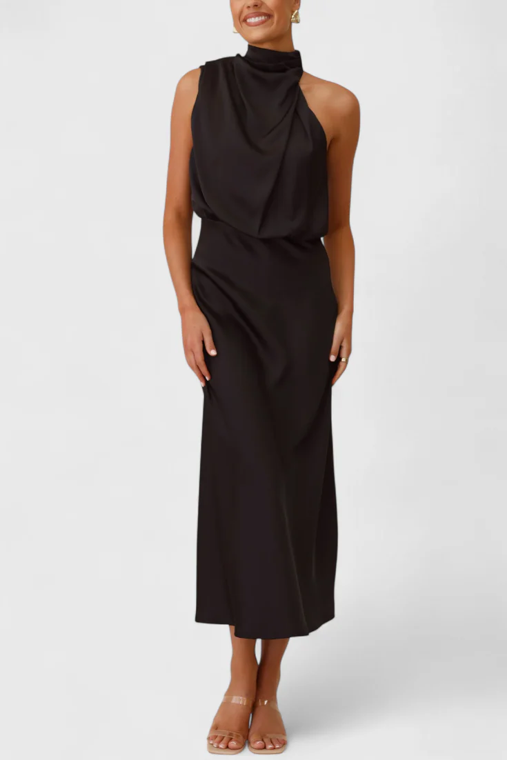 Rina Vestido Elegante de Cuello Halter Drapeado - Image 10