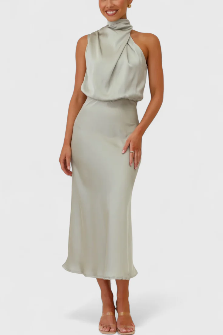 Rina Vestido Elegante de Cuello Halter Drapeado - Image 13