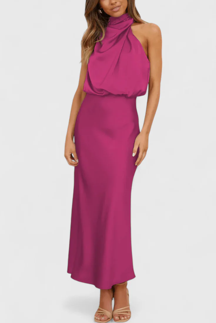Rina Vestido Elegante de Cuello Halter Drapeado - Image 14