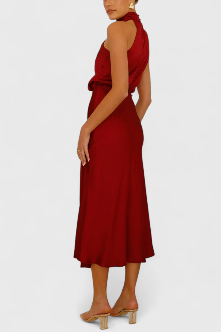 Rina Vestido Elegante de Cuello Halter Drapeado - Image 4