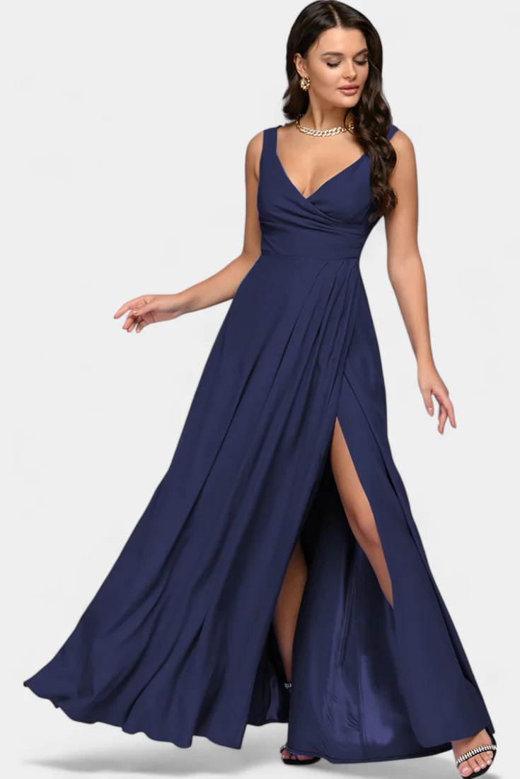 Rocío Vestido Largo con Drapeado Frontal y Escote Cruzado - Image 7