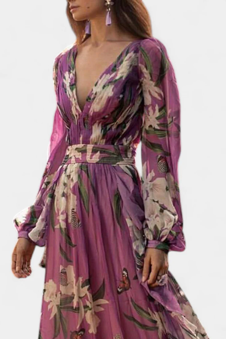 Roselle Vestido Floral Casual de Malla con Escote en V - Image 2