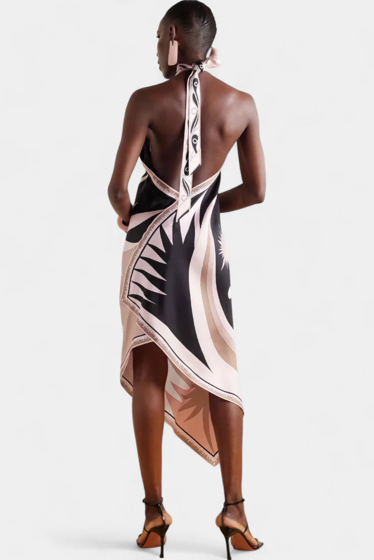 Rosenda Vestido con Espalda Abierta y Estampado Abstracto - Image 4