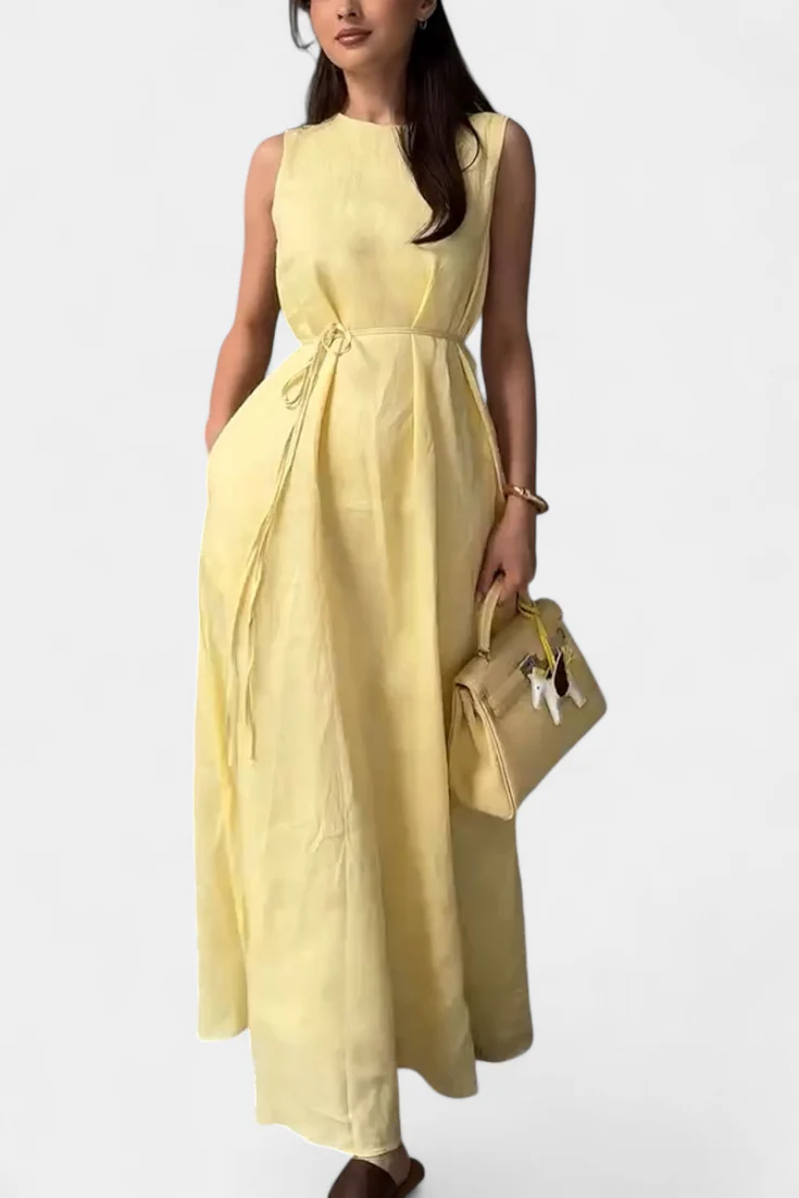 Rosetta Vestido Suave sin Mangas con Lazo Ajustable