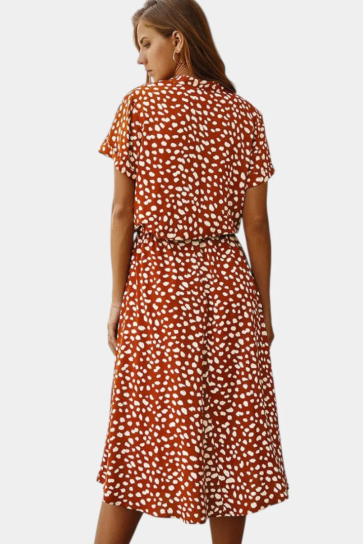 Rovena Vestido Midi de Lunares con Cuello Camisero y Cintura Ajustable - Image 15