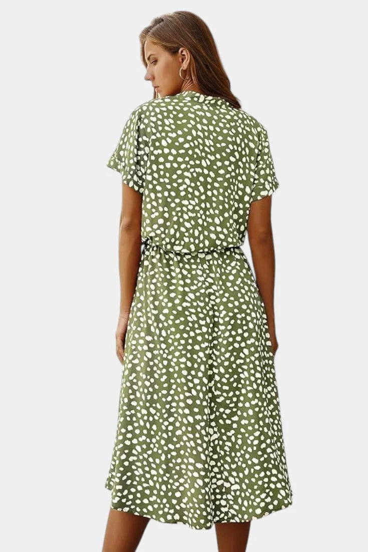 Rovena Vestido Midi de Lunares con Cuello Camisero y Cintura Ajustable - Image 2