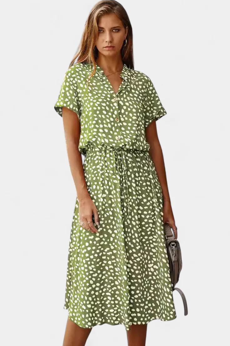 Rovena Vestido Midi de Lunares con Cuello Camisero y Cintura Ajustable - Image 20