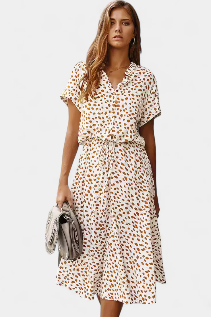 Rovena Vestido Midi de Lunares con Cuello Camisero y Cintura Ajustable - Image 21