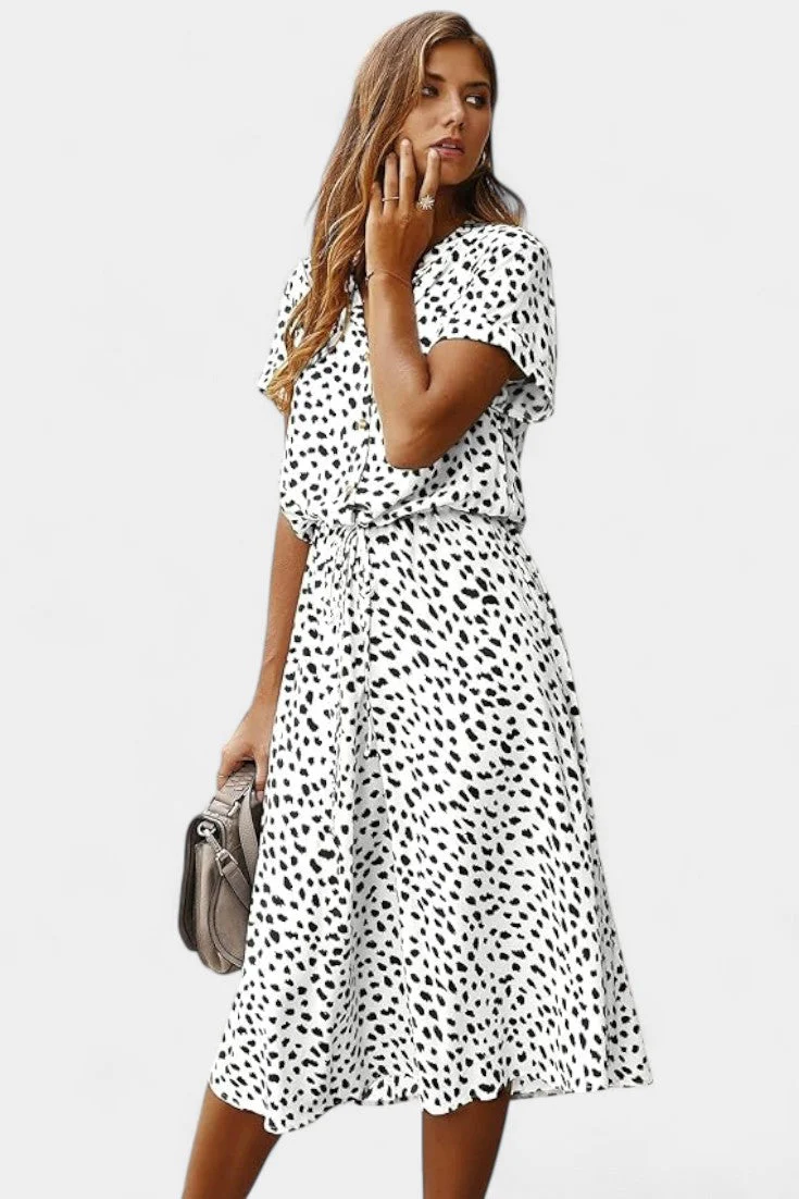Rovena Vestido Midi de Lunares con Cuello Camisero y Cintura Ajustable - Image 22